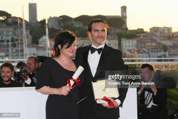 Lynne Ramsey winner of the award for Best Screenplay and actor Joaquin Phoenix winner of the award for Best Actor for 'You Were Never Really Here'...