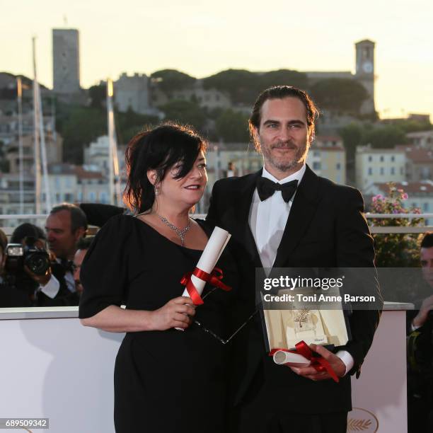 Lynne Ramsey winner of the award for Best Screenplay and actor Joaquin Phoenix winner of the award for Best Actor for 'You Were Never Really Here'...