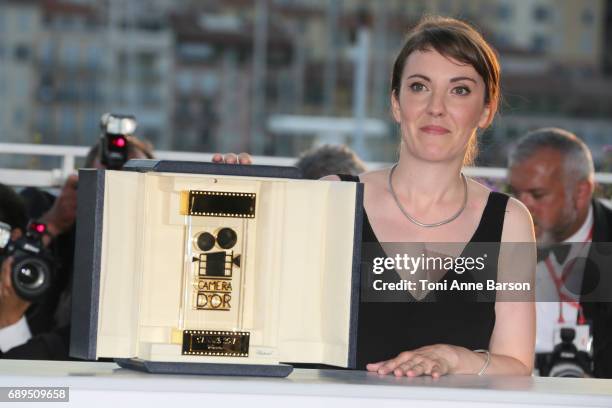 Director Leonor Serraille winner of the Camera d'Or for best first film for 'Jeune femme' attends the winners photocall during the 70th annual Cannes...