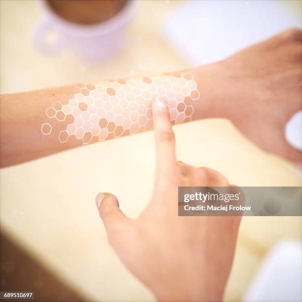 body enhanced with smart skin technology. - strange perspective stock illustrations