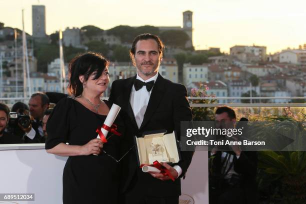 Lynne Ramsey winner of the award for Best Screenplay and actor Joaquin Phoenix winner of the award for Best Actor for 'You Were Never Really Here'...