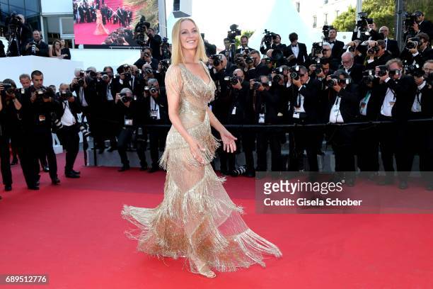 President of the Un Certain Regard jury Uma Thurman attends the Closing Ceremony during the 70th annual Cannes Film Festival at Palais des Festivals...