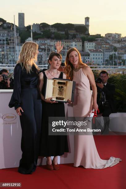Director Leonor Serraille winner of the Camera d'Or for best first film from any section of the entire festival for 'Jeune femme' poses with...