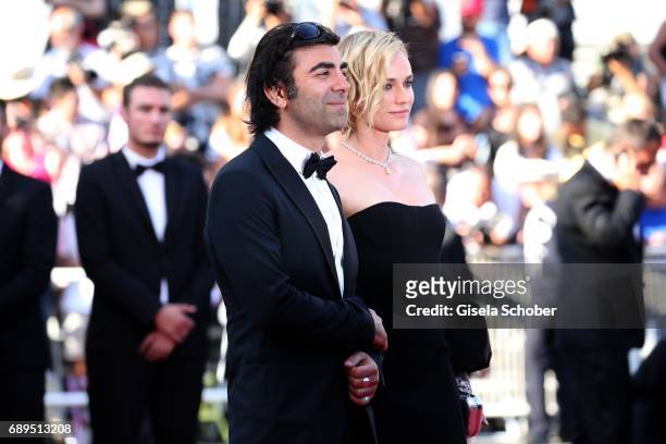 Director Fatih Akin and Diane Kruger attend the Closing Ceremony of the 70th annual Cannes Film Festival at Palais des Festivals on May 28, 2017 in...