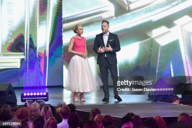 Co-hosts Elisabeth Hasselbeck and Matthew West speak onstage at the 5th Annual KLOVE Fan Awards at The Grand Ole Opry on May 28, 2017 in Nashville,...