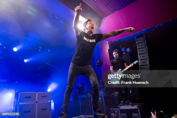 Pierre Bouvier and Sebastien Lefebvre of the Canadian band Simple Plan perform live on stage during a concert at the Astra on May 28, 2017 in Berlin,...