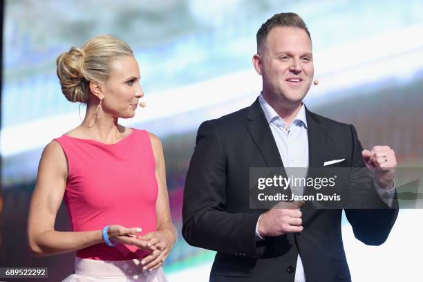 Co-hosts Elisabeth Hasselbeck and Matthew West speak onstage at the 5th Annual KLOVE Fan Awards at The Grand Ole Opry on May 28, 2017 in Nashville,...