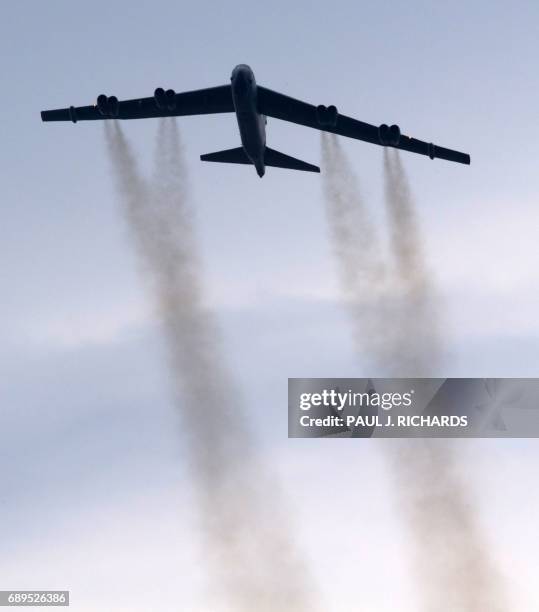 Bomber conducts a ceremonial fly-over above the Pentagon May 28, 2017 during the 30th Anniversary of Rolling Thunder, where approximately 900,000...