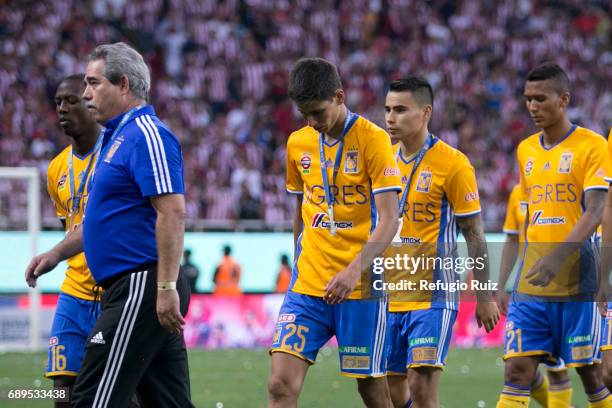 Luis Advíncula, Jurgen Damm, Lucas Zelarrayán and Francisco Meza of Tigres look dejected after losing the Final second leg match between Chivas and...