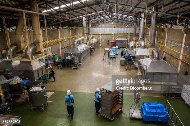 Employees work at the Nithi Foods Co. Factory in the San Pa Tong district of Chiang Mai, Thailand, on Tuesday, May 23, 2017. Thailand's consumer...