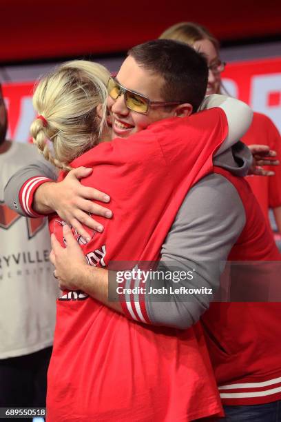 Player of the series Cody Altman hugs his mother after Maryville University wins the championship, 3-1, defeating the University of Toronto in the...