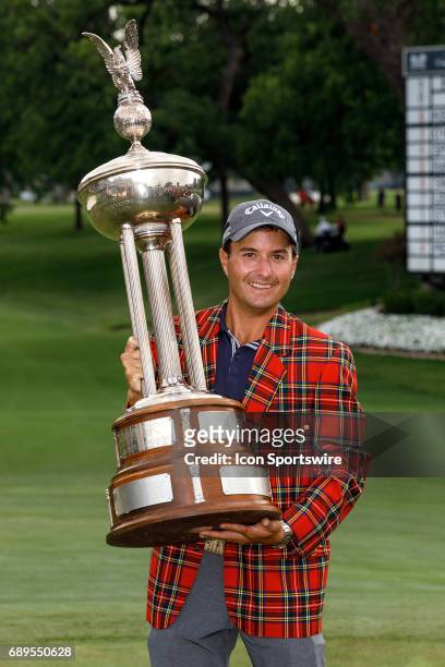 Kevin Kisner holds the winners trophy after the final round of the PGA Dean & Deluca Invitational on May 28, 2017 at Colonial Country Club in Fort...