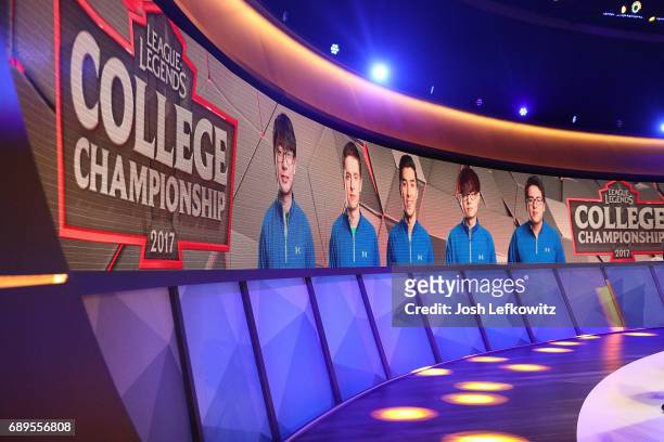 General view of the League of Legends College Championship Game between Maryville University and the University of Toronto at the NA LCS Studio at...