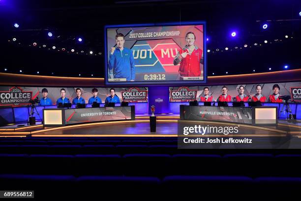 General view of the League of Legends College Championship Game between Maryville University and the University of Toronto at the NA LCS Studio at...