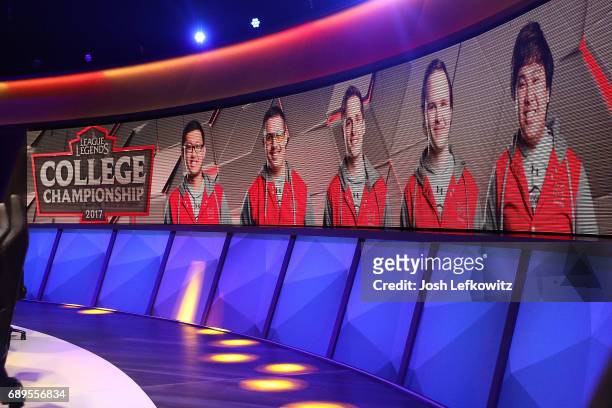 General view of the League of Legends College Championship Game between Maryville University and the University of Toronto at the NA LCS Studio at...