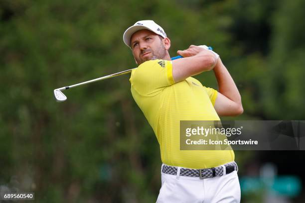 Sergio Garcia hits his tee shot on during the final round of the PGA Dean & Deluca Invitational on May 28, 2017 at Colonial Country Club in Fort...