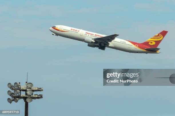 China Hainan Airline aircraft seen at Beijing Airport. On Monday, September 12, 2016 in Beijing, China.