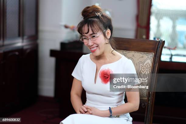 Nguyen Thi Phuong Thao, founder and chief executive officer of Vietjet Aviation Joint Stock Co., reacts during an interview in Hanoi, Vietnam, on...