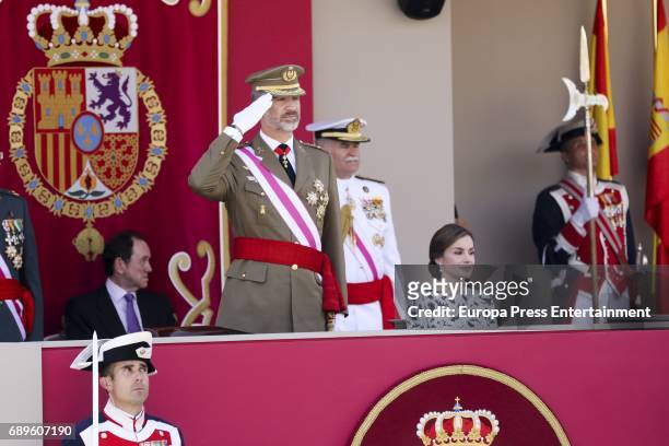 King Felipe of Spain and Queen Letizia of Spain attend Armed Forces Day on May 27, 2017 in Guadalajara, Spain.