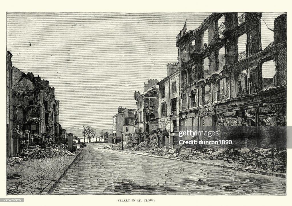 Franco Prussian War Destroyed street in Saint-Cloud, Paris