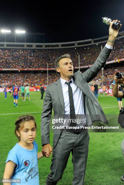 Luis Enrique and his daughter Xana Martinez attend the Copa del Rey Final match between FC Barcelona and Alaves FC at Vicente Calderon Stadium on May...