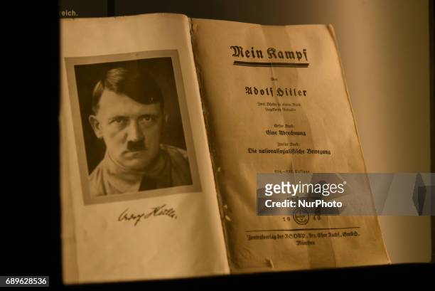 Hitler's book - Mein Kampf. The Nazi party rally grounds covered about 11 square kilometres in the southeast of Nuremberg, Germany. Six Nazi party...
