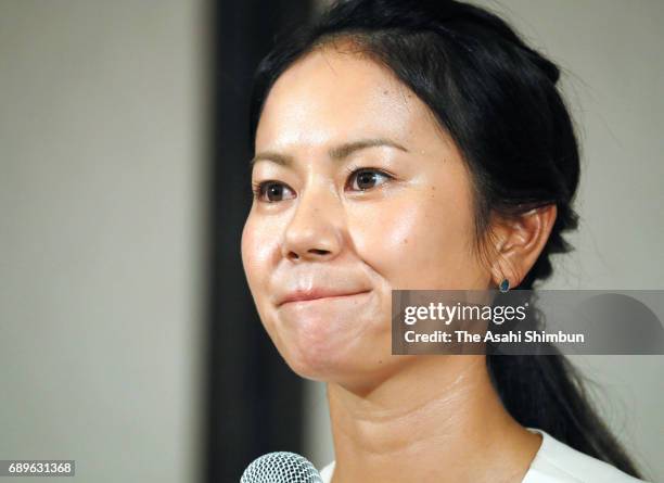 Golfer Ai Miyazato attends a press conference on May 29, 2017 in Tokyo, Japan. Miyazato announces her retirement at the end of this season.