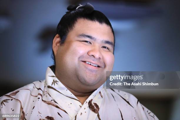 Sekiwake Takayasu speaks during a press conference at Tagonoura Stable on May 29, 2017 in Tokyo, Japan.