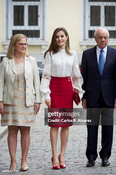 Irene Garrido , President of BBVA Bank Francisco Gonzalez and Queen Letizia of Spain attend the 10th Anniversary of 'Microfinanzas BBVA' at the BBVA...