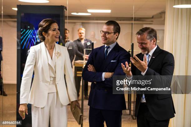 Crown Princess Mary of Denmark and Crown Prince Daniel of Sweden are seen visiting the Designlounge on May 29, 2017 in Stockholm, Sweden.