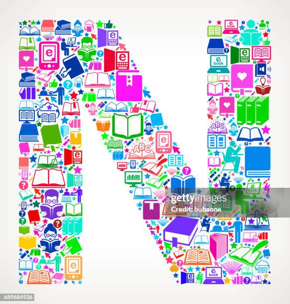 stockillustraties, clipart, cartoons en iconen met letter n lezen van boeken en opleiding vector icons - bookstand