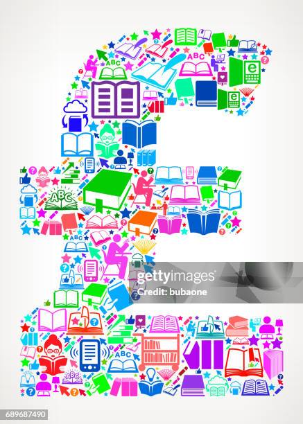pound reading books and education vector icons background - library card stock illustrations