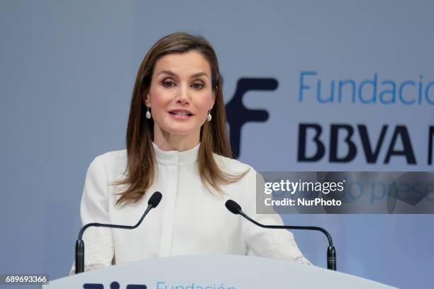 Queen Letizia of Spain attends the 10th Anniversary of 'Microfinanzas BBVA' at the BBVA Bank Foundation on May 29, 2017 in Madrid, Spain.