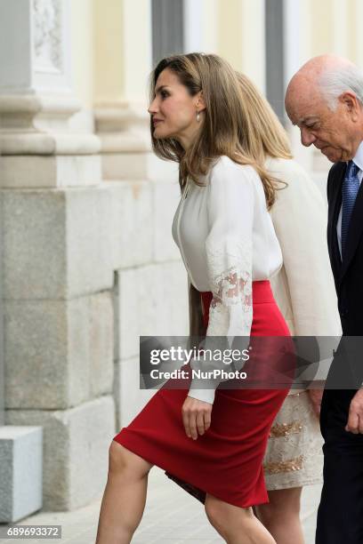Queen Letizia of Spain attends the 10th Anniversary of 'Microfinanzas BBVA' at the BBVA Bank Foundation on May 29, 2017 in Madrid, Spain.