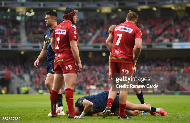 Dublin , Ireland - 27 May 2017; Simon Zebo of Munster after picking up an injury during the Guinness PRO12 Final between Munster and Scarlets at the...