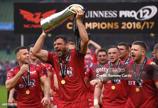 Dublin , Ireland - 27 May 2017; Tadhg Beirne of Scarlets celebrates following the Guinness PRO12 Final between Munster and Scarlets at the Aviva...