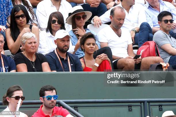 Singer Shy'm watching the match of her companion Benoit Paire against Rafael Nadal during the 2017 French Tennis Open - Day Two at Roland Garros on...