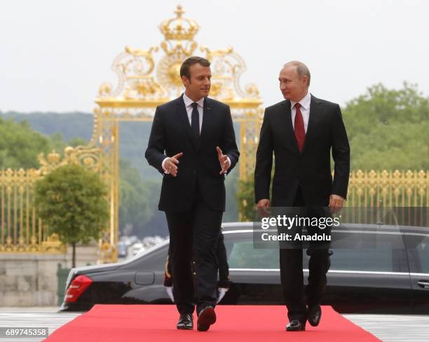 Russias President Vladimir Putin and France's President Emmanuel Macron meet at the Palace of Versailles in Paris, France on May 29, 2017.