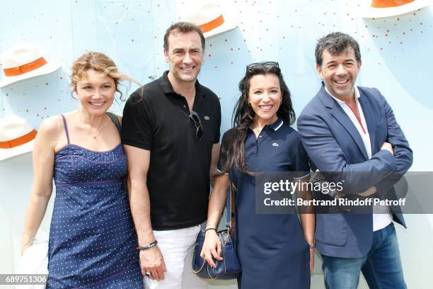 Actors of the Theater Play "Le Fusible", Juliette Meyniac, Arnaud Gidoin, Gaelle Gauthier and Stephane Plaza, all dressed in Lacoste, attend the 2017...