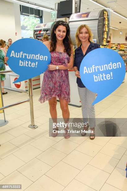 Mariella Ahrens and Tina Ruland during 'Deutschland rundet auf' Charity Event in Berlin on May 29, 2017 in Berlin, Germany.