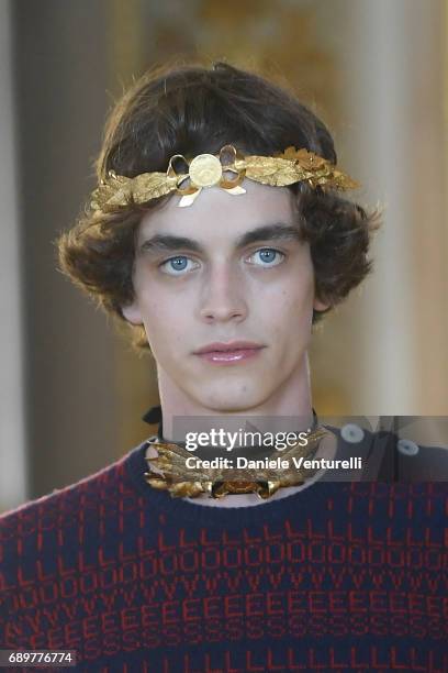 Model walks the runway at the Gucci Cruise 2018 show at Palazzo Pitti on May 29, 2017 in Florence, Italy.