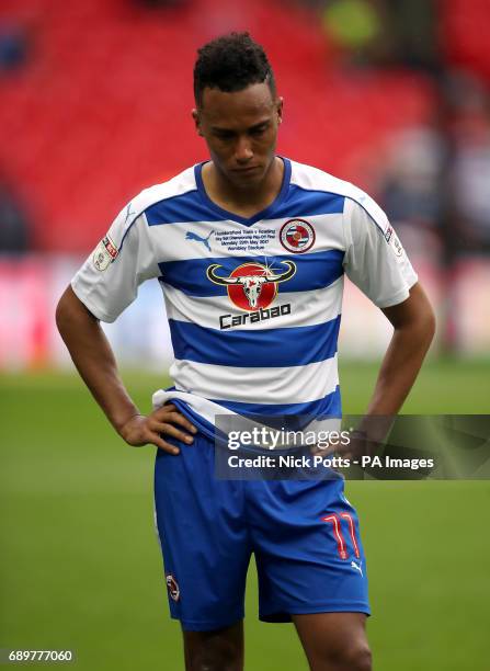 Reading's Jordan Obita appears dejected after losing the Sky Bet Championship play-off final at Wembley Stadium, London.