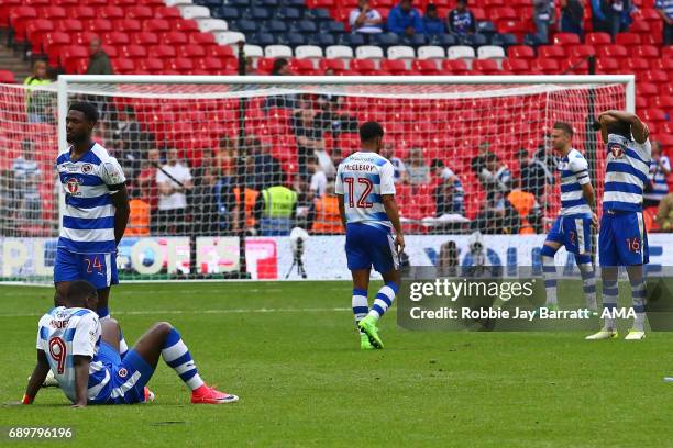 Dejected Reading players and staff during the Sky Bet Championship Play Off Final match between Reading and Huddersfield Town at Wembley Stadium on...