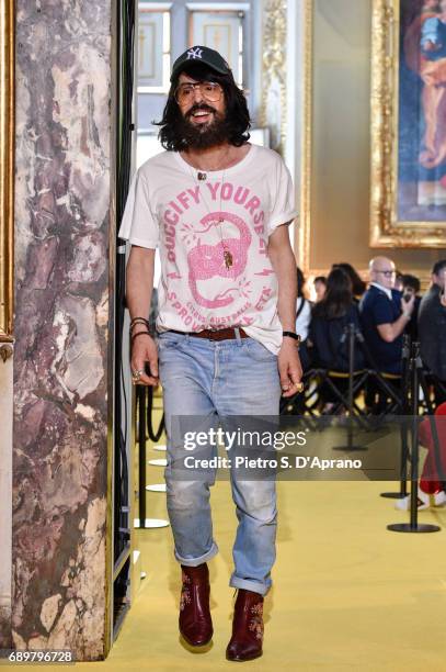 Designer Alessandro Michele walks the runway at the Gucci Cruise 2018 show at Palazzo Pitti on May 29, 2017 in Florence, Italy.