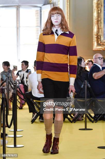 Model walks the runway at the Gucci Cruise 2018 show at Palazzo Pitti on May 29, 2017 in Florence, Italy.