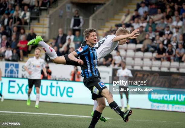 Johan Andersson of IK Sirius FK & Sebastian Ring of Orebro SK during the Allsvenskan match Between Orebro SK and IK Sirius FK at Behrn Arena on May...