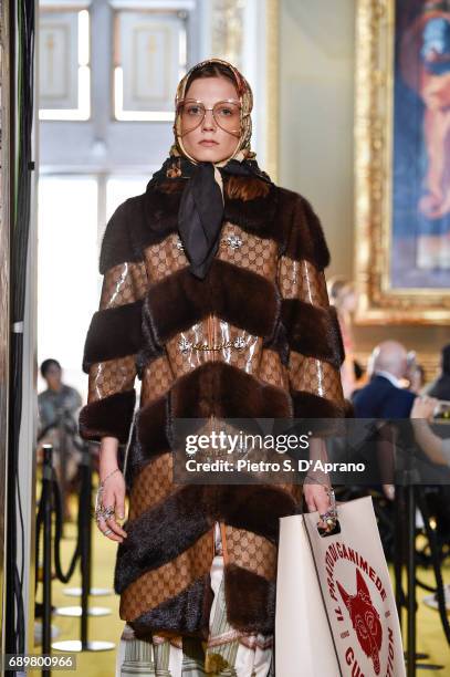 Model walks the runway at the Gucci Cruise 2018 show at Palazzo Pitti on May 29, 2017 in Florence, Italy.