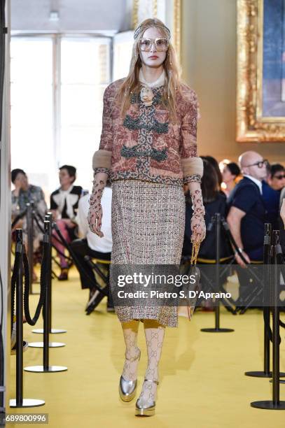 Model walks the runway at the Gucci Cruise 2018 show at Palazzo Pitti on May 29, 2017 in Florence, Italy.