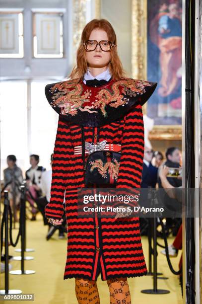 Model walks the runway at the Gucci Cruise 2018 show at Palazzo Pitti on May 29, 2017 in Florence, Italy.