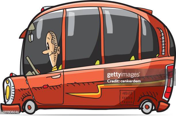 stetchy minibus and driver - school bus side stock illustrations
